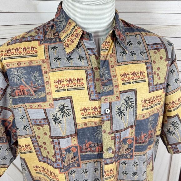 Tori Richard Desert Tropical Print Camp Hawaiian Shirt Yellow Blue Medium - Picture 5 of 10